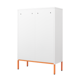 White Metal Double Door Shoe Cabinet Adjustable Compartments