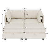Chenille Loveseat with Storage Beige 68"