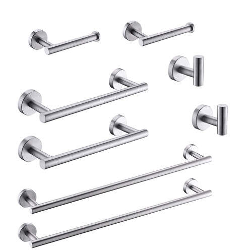 Brushed Nickel 8-Piece Bathroom Accessories Set Towel Bar