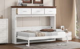 White Twin Size Murphy Bed with 3 Drawers, LVL + MDF Frame, 85.6''L x 15.1''W x 60.5''H