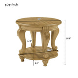 Round Rubberwood End Table with Storage Antique Natural