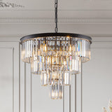 Chandelier Crystal 4-Tier Black 24 In Modern Living Dining Room