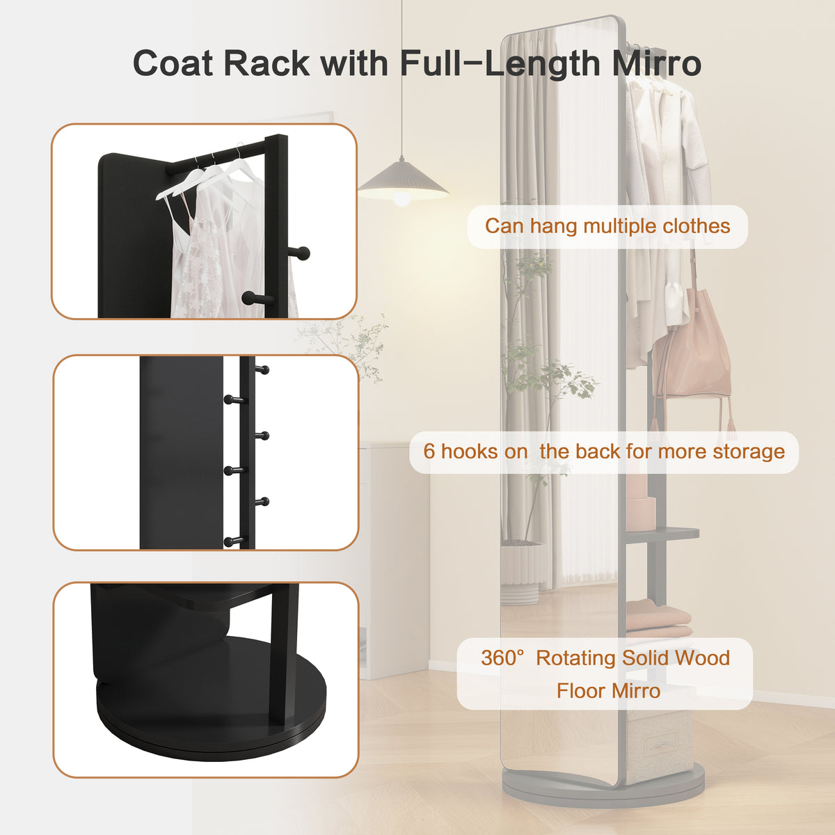 360° Rotating 69"x20" Multifunctional Full Length Mirror