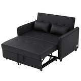 Convertible Sleeper Sofa Bed Loveseat Black PU Leather USB Ports