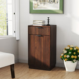 Walnut Woodgrain Tilt-Out Trash Can Cabinet Wave Drawer