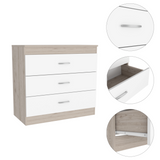 Melia Three Drawer Dresser Light Gray White Metal Hardware