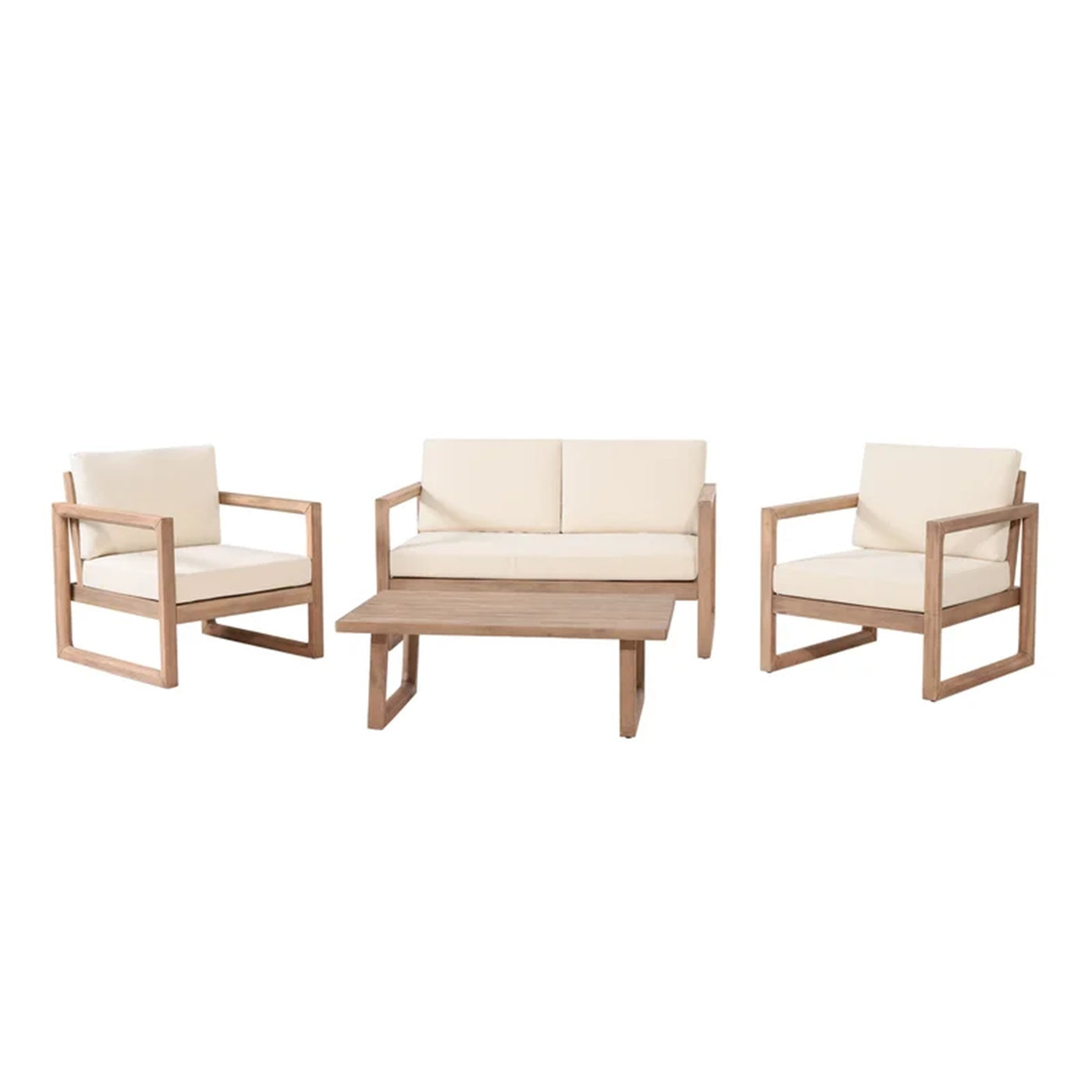 4-Piece Acacia Wood Patio Conversation Set with Cushions