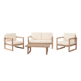 4-Piece Acacia Wood Patio Conversation Set with Cushions