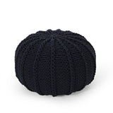 Dark Blue Knitted Cotton Round Pouf Ottoman 20x20x13