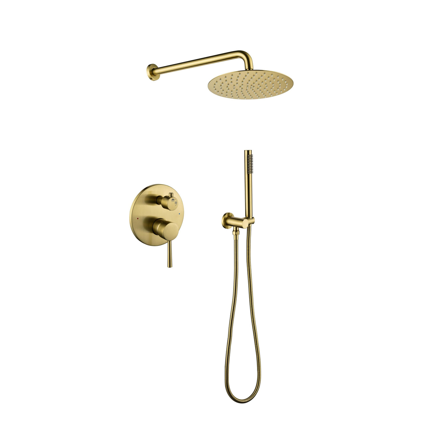 Brushed Gold Wall Mounted Shower System with Rain Head & Handheld