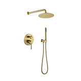 Brushed Gold Wall Mounted Shower System with Rain Head & Handheld
