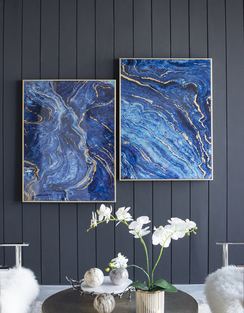 Blue and Gold Marbled Framed Art Panels Set of 2, 30.5" x 40