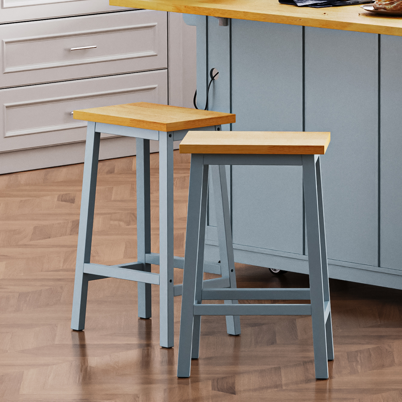 Solid Wood Bar Stools Set of 2, 25.6" Tall Kitchen Counter