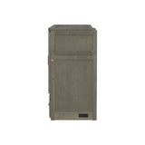 Queen Size Murphy Bed, Pine Wood Cabinet Bed with Built-in USB Charging Station and Geometrical Decoration Panel ,Grey