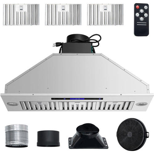 Insert Range Hood, 900CFM 4-Speed, 36 Inch Stainless Steel Built-in Kitchen Vent with Touch & Remote Control LED Lights Baffle Filters, Ducted/Ductless Convertible, ETL Listed