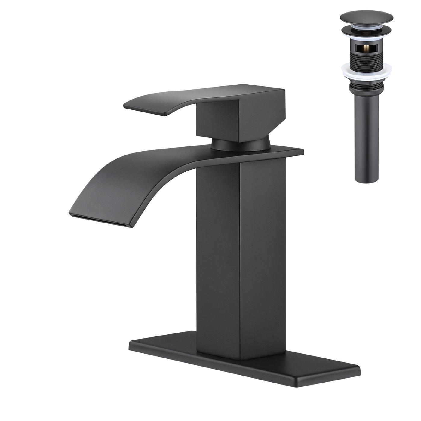 Waterfall Spout Single Handle Bathroom Sink Faucet Pop-Up Drain