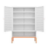 White Metal Double Door Shoe Cabinet Adjustable Compartments