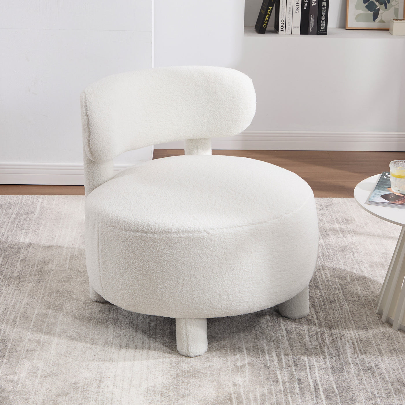 White Armless Accent Chair with Curved Back Wood Legs