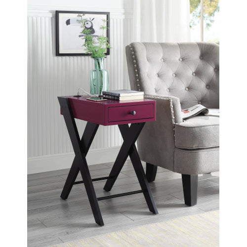 Accent Table - Modern - Burgundy and Black - USB Port and Drawer