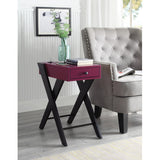 Accent Table - Modern - Burgundy and Black - USB Port and Drawer