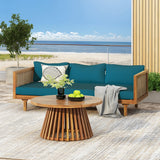 Outdoor Patio Set Acacia Wood Wicker Teak Dark Teal Daybed 2 Piece 600 LB