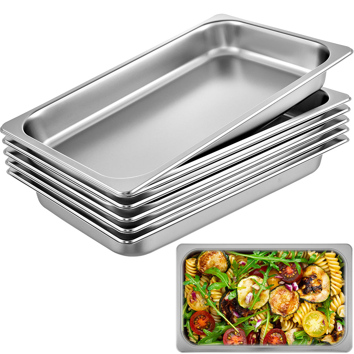 6 Pack Steam Table Pans 20.9 x 12.8 x 2.6 Inch Deep Steam Table Pan Full Size 8.