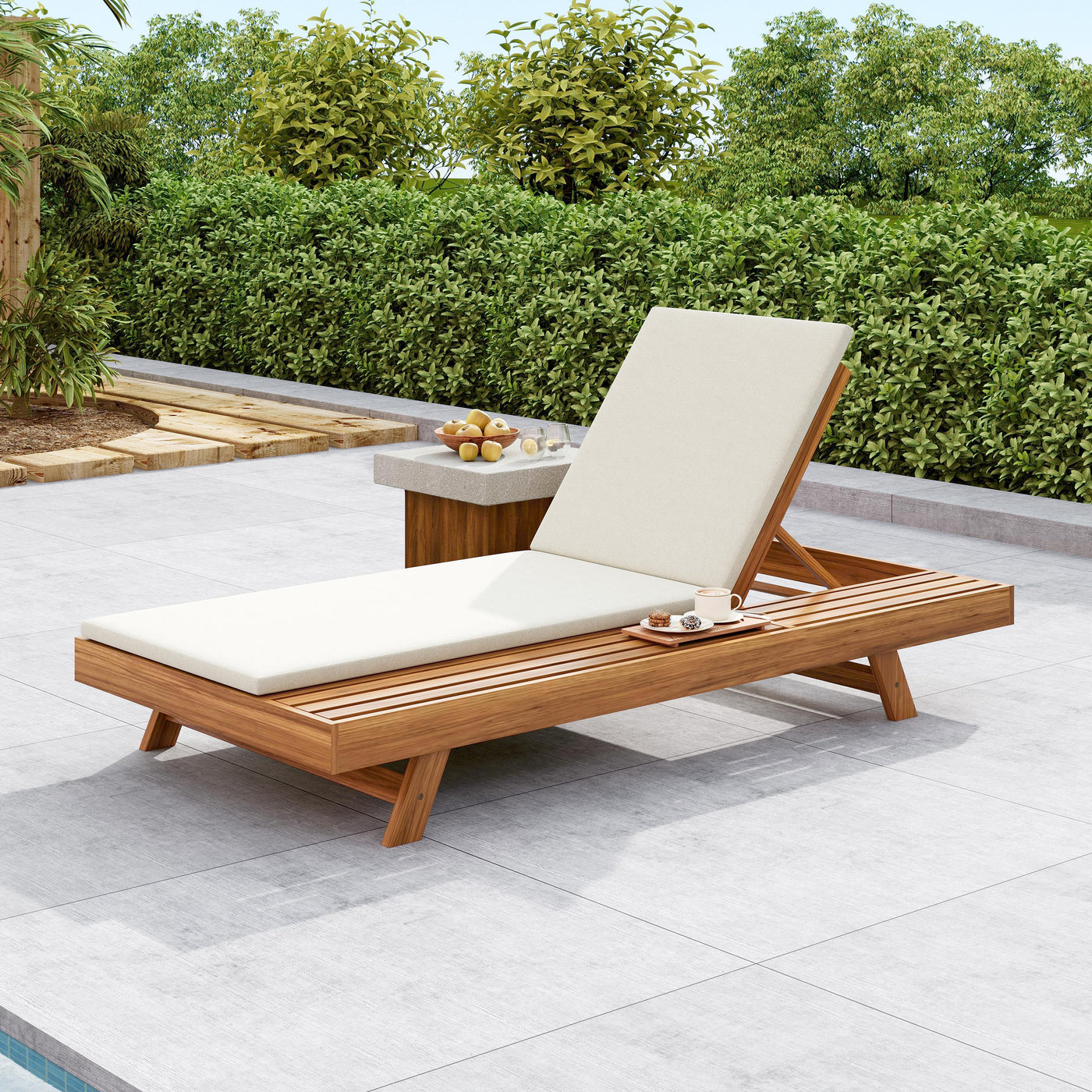Outdoor Chaise Lounge Acacia Wood 79" 4-Position