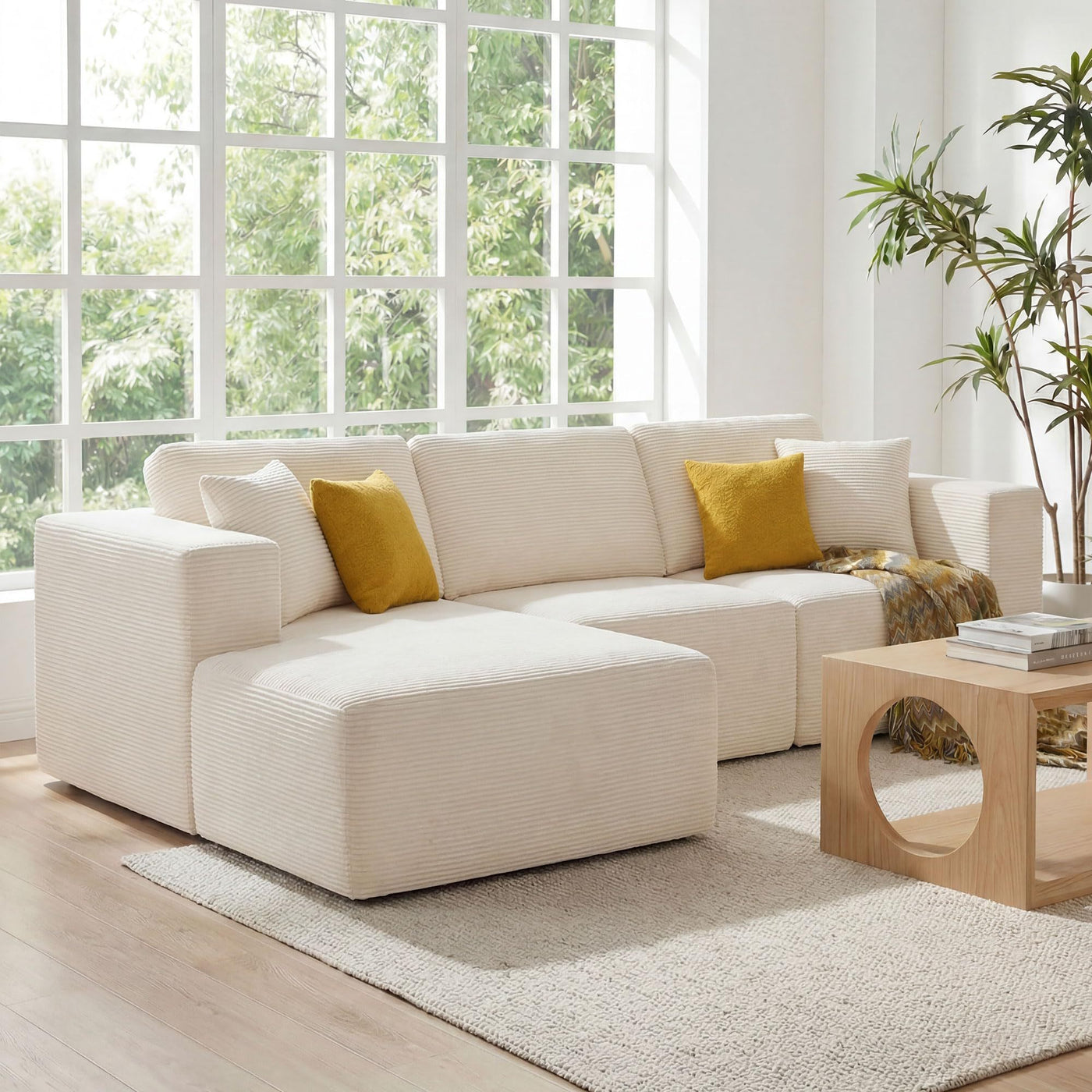 109" L-Shape Sectional Couch Corduroy Deep Seat Modular