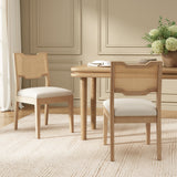 Set of 2 Counter Stools Rattan Backrest Walnut Beige