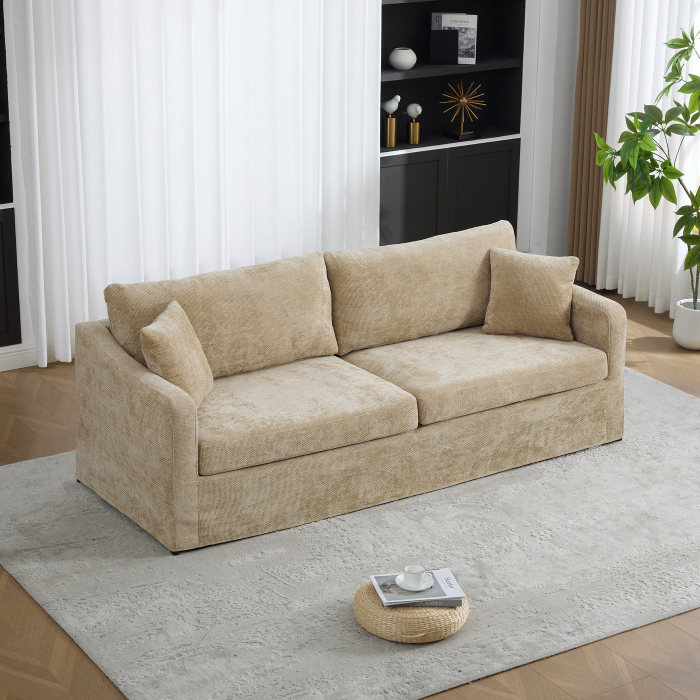 Extra-Large Double-Seater Sofa 86.61" Wide Chenille Wheat