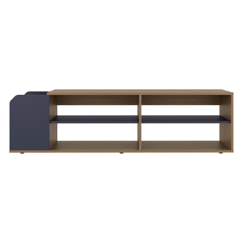 Natural Oak Blue TV Stand with Open Shelves
