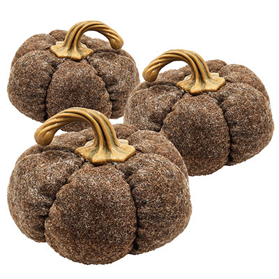 Set of 3 Brown Pumpkin Ornaments 8.3x8.3x5.5" Fall Harvest Decor