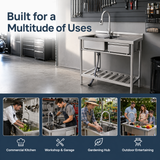 Utility Sink with Faucet, Stainless Steel, Single Bowl with a Storage Drawer