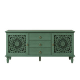 Farmhouse TV Stand with Hollow Carved Doors, Vintage Sideboard Buffet Storage Ca