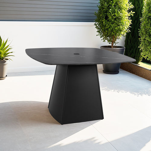 44" Rounded Square Outdoor Pedestal Dining Table Black