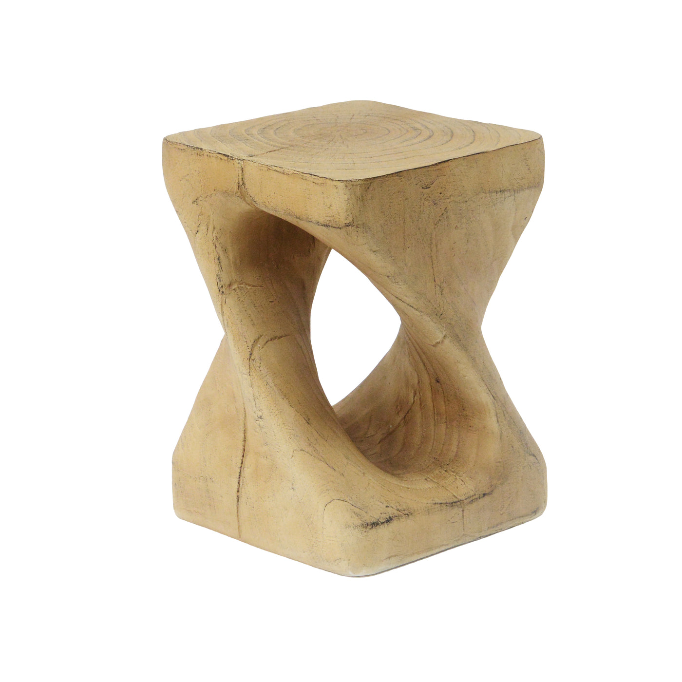 MGO Twist Shape Side Table, Wood-like Texture, Natural, 11.75x11.75x17 in