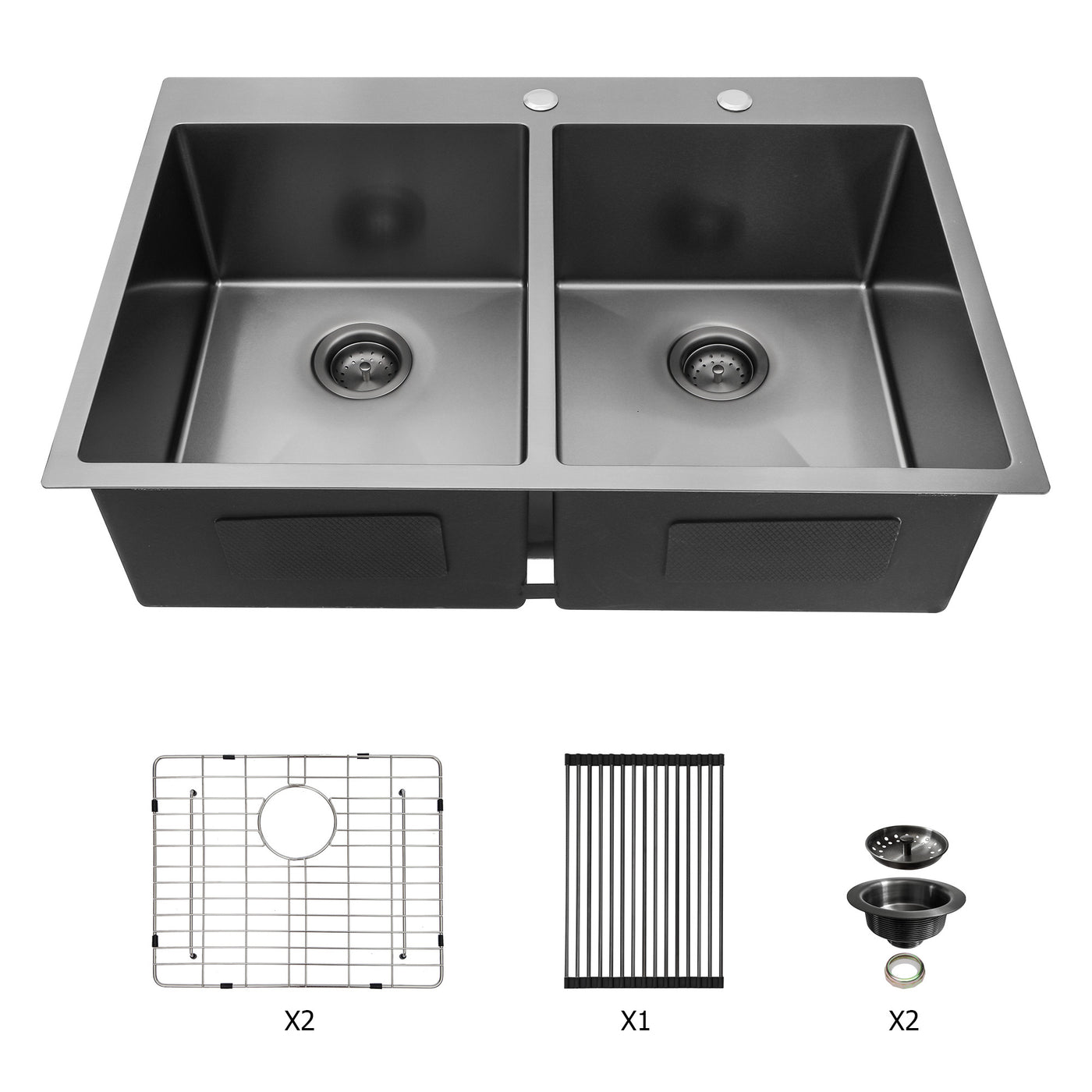 Gunmetal Double Bowl Drop-in Kitchen Sink 33"x22" Stainless Steel