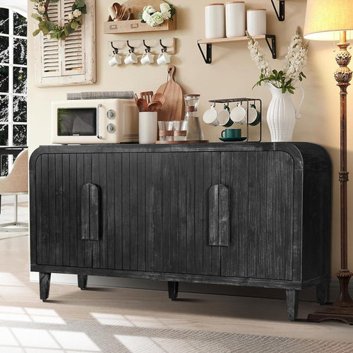 59" Farmhouse Curved Storage Sideboard Wooden Handles