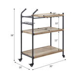 Serving Cart - 3-Tier - Oak and Sandy Black Finish - With Wheels