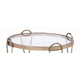 Drum End Table - Mirrored Top & Shelf - Champagne Metal Frame