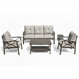 Outdoor Patio Set Steel Khaki Gray Cushions 5 Piece Seats 5