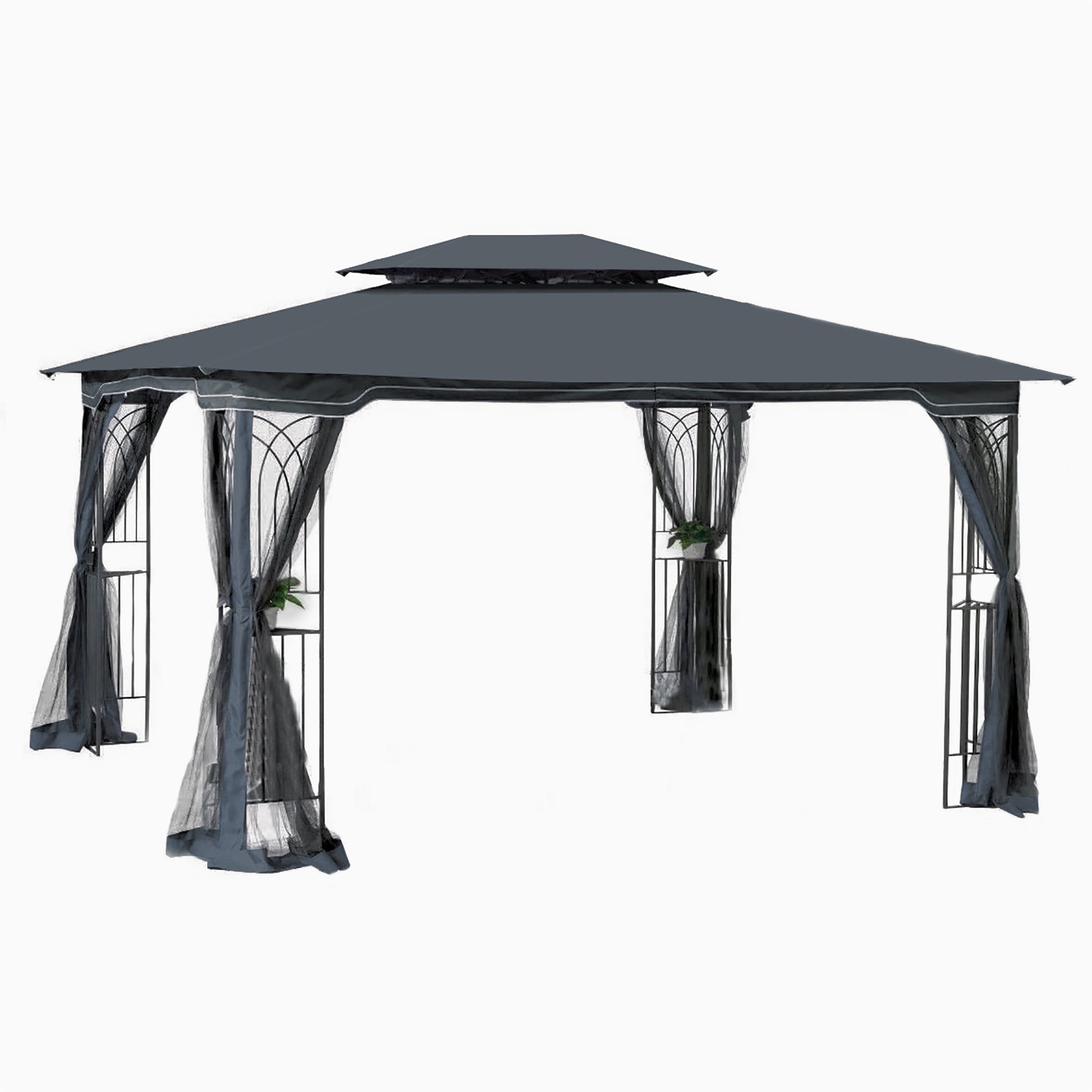 13x10 Outdoor Gazebo Canopy Tent With Ventilated Double Roof And Mosquito Net