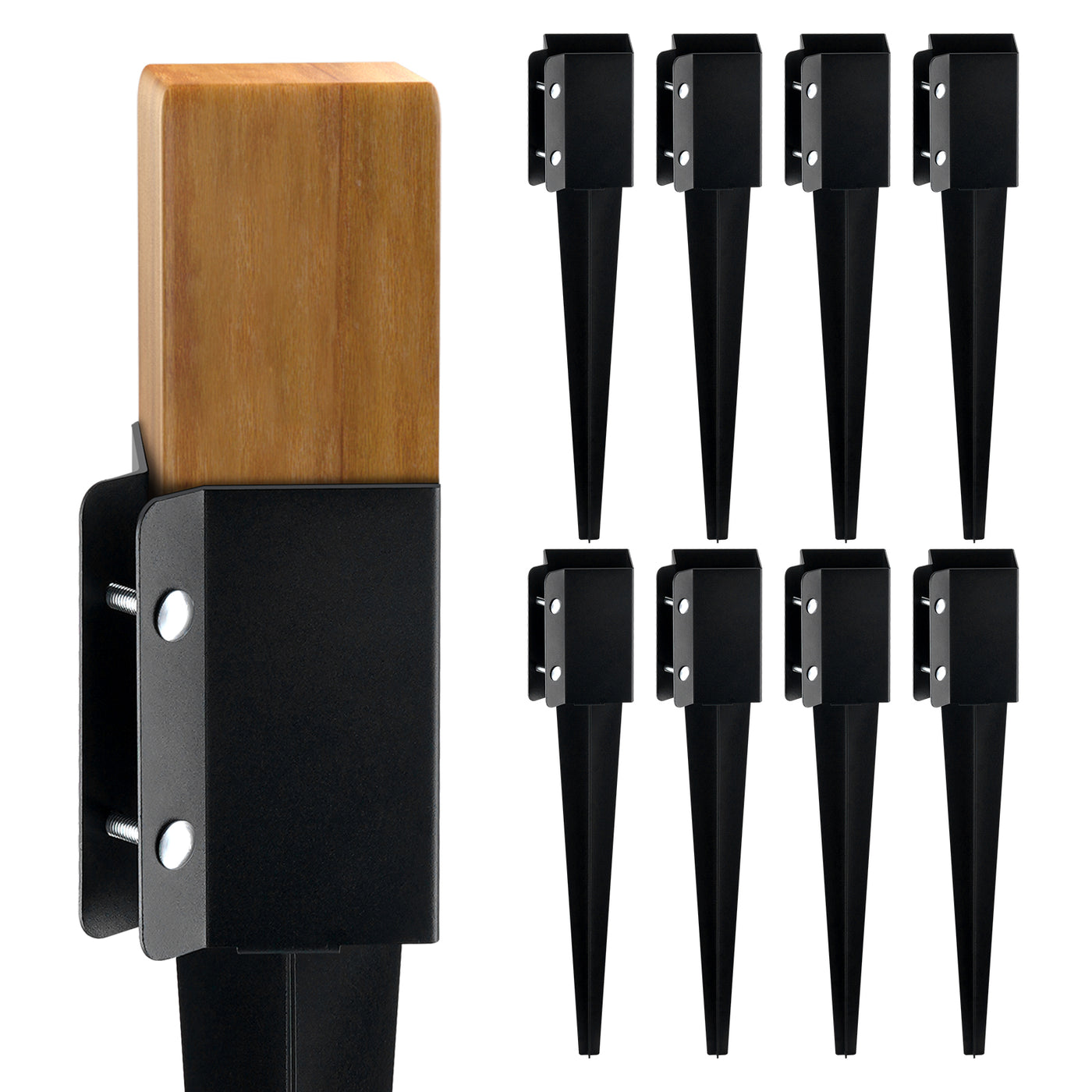 8 Pack Fence Post Anchor Ground Spike 24" Black Metal
