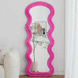 Floor Mirror Full Length Wave Flannel Frame Rose 63x24 In Lean or Hang