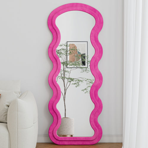 Floor Mirror Full Length Wave Flannel Frame Rose 63x24 In Lean or Hang