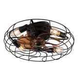 19-inch black wrought-iron cage-style ceiling fan light, featuring remote