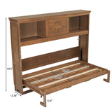 Twin Size Murphy Bed with Charging Station and Drawer in Wood Color, Solid Pine Wood + MDF