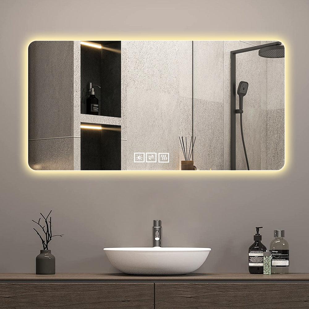 28*60in Frameless with light LED bathroom mirror, corrosion-resistant
