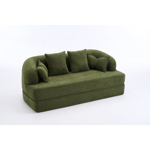 70" Foldable Convertible Sofa Bed Green Chenille