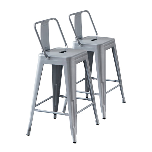Set of 2 Industrial Metal Barstools, 24" Seat Height, Distressed White
